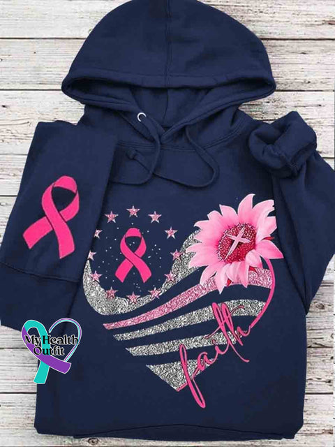 Faith Pink October Art Breast Cancer Hooded Sweatshirt Navyblue / S