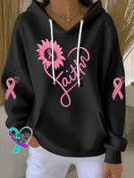 Faith Pink Ribbon Breast Cancer Awareness Casual Hoodie Sweatshirt Black / S