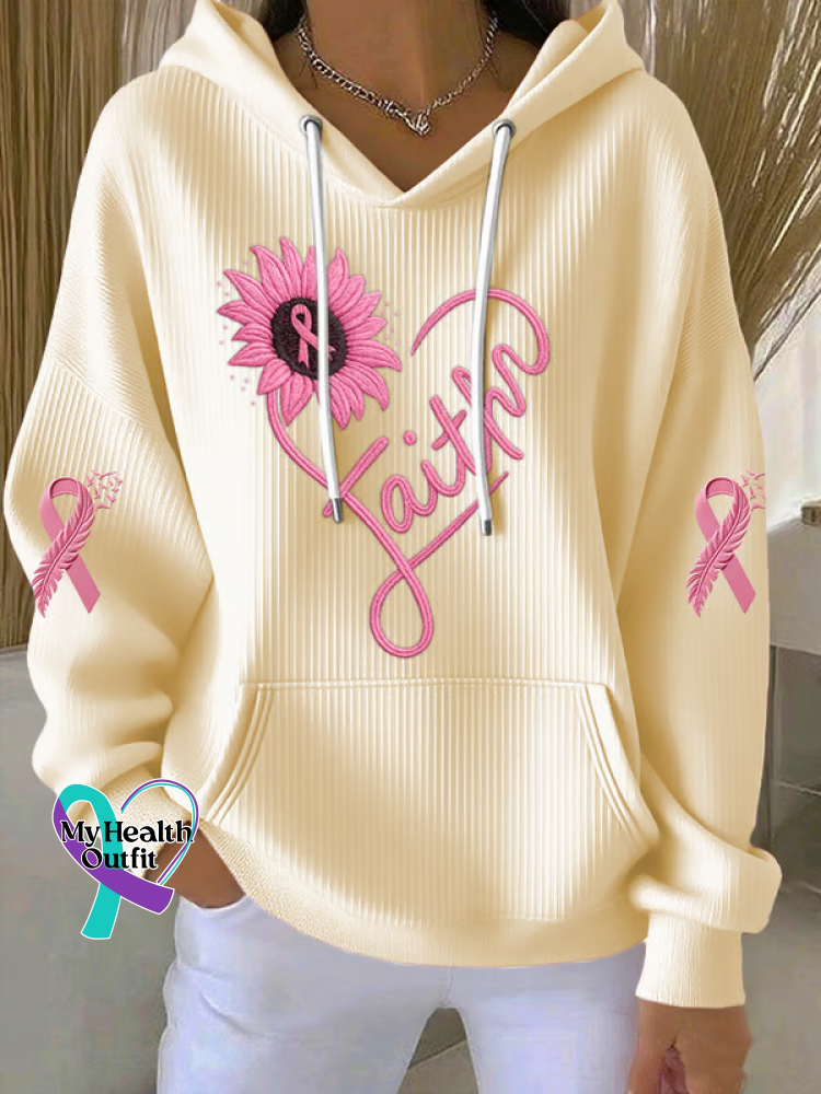 Faith Pink Ribbon Breast Cancer Awareness Casual Hoodie Sweatshirt Yellow / S
