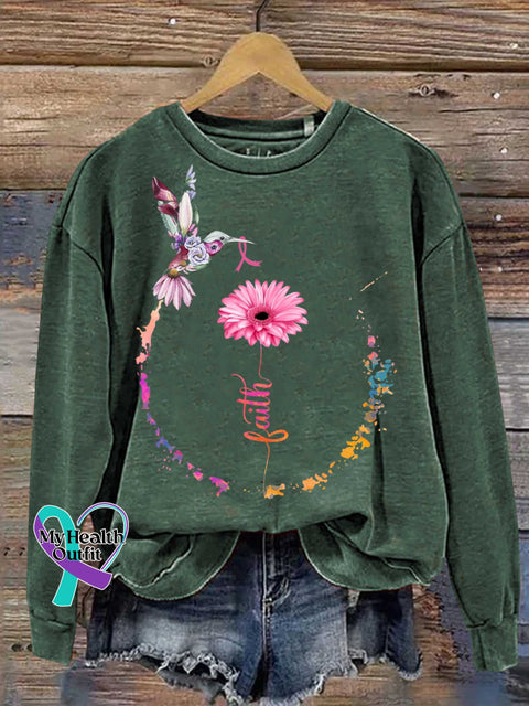 Faith Pink Ribbon Breast Cancer Awareness Print Casual Sweatshirt Green / S