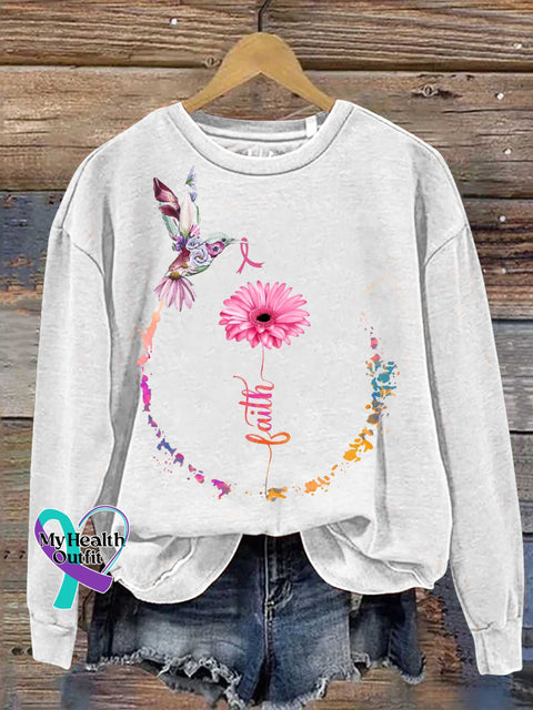 Faith Pink Ribbon Breast Cancer Awareness Print Casual Sweatshirt White / S