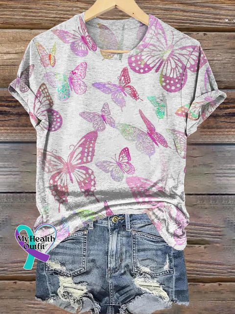 Fantasy Butterfly Print V-Neck Casual Short Sleeve T-Shirt Multicolor / S