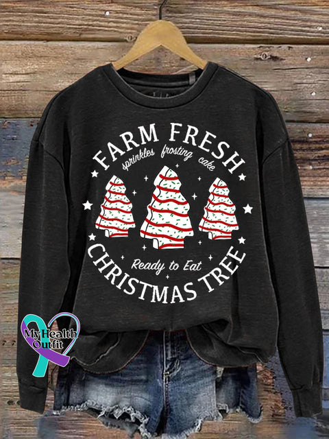 Farm Fresh Christmas Tree Cake Print Casual Sweatshirt Black / S