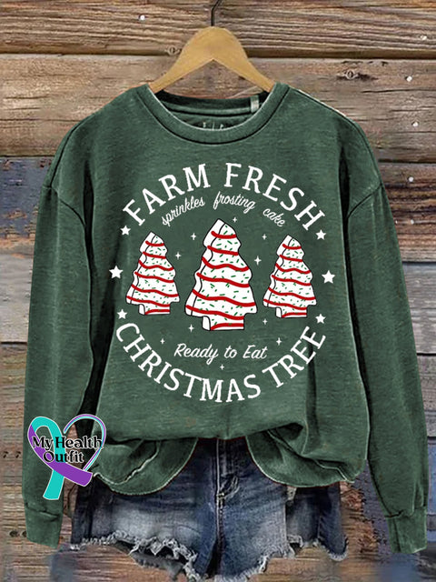 Farm Fresh Christmas Tree Cake Print Casual Sweatshirt Green / S