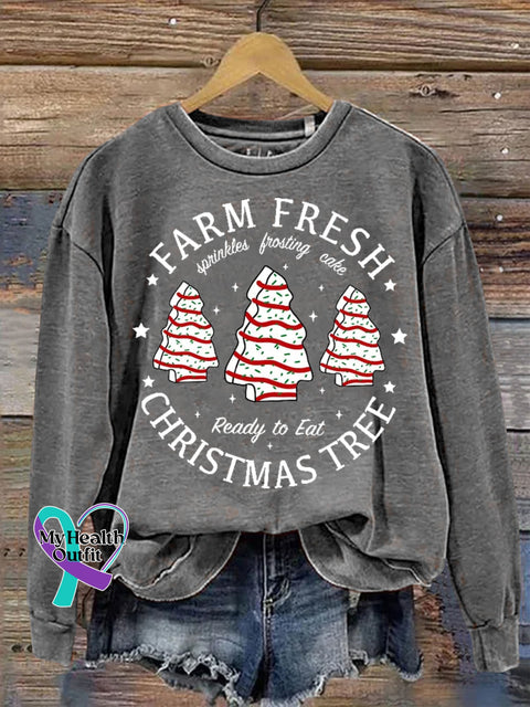 Farm Fresh Christmas Tree Cake Print Casual Sweatshirt Grey / S