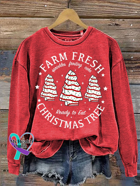 Farm Fresh Christmas Tree Cake Print Casual Sweatshirt Red / S