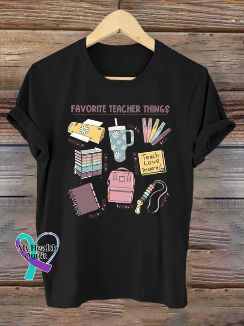 Favorite Teacher Things Letter Print T-Shirt Black / S