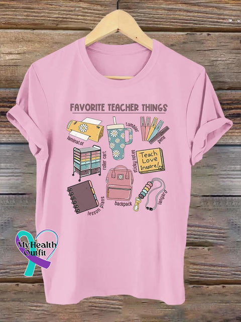 Favorite Teacher Things Letter Print T-Shirt Pink / S