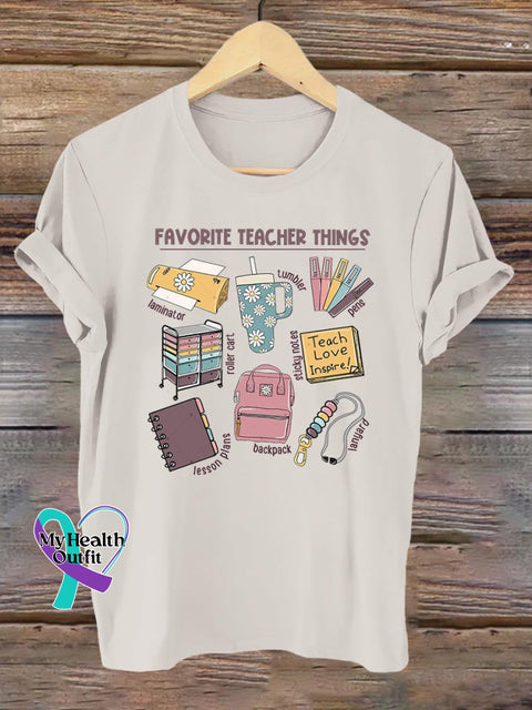 Favorite Teacher Things Letter Print T-Shirt Sand / S