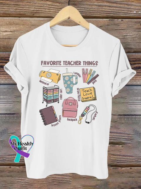 Favorite Teacher Things Letter Print T-Shirt White / S