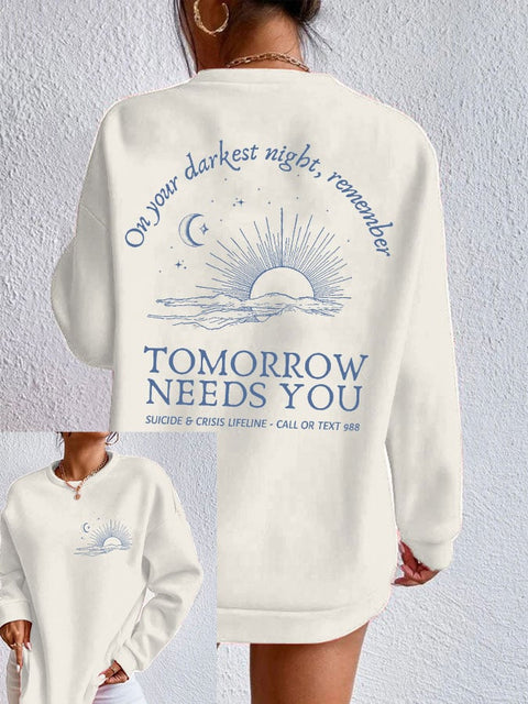 Womens Mental Health Awareness Printed Sport Loose Long Sweatshirt
