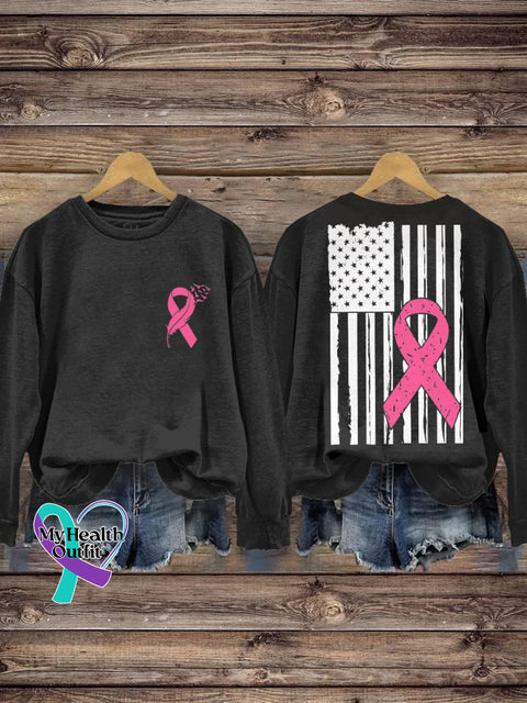 Feather Pink Ribbon Breast Cancer Sweatshirt Black / S