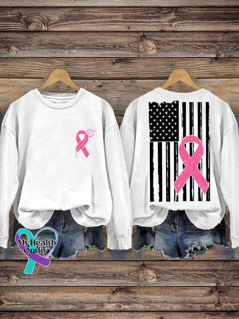 Feather Pink Ribbon Breast Cancer Sweatshirt White / S