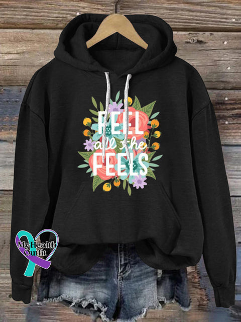 Feel All The Feels Hooded Long-Sleeved Casual Sweatshirt Black / S