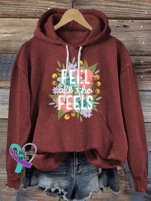Feel All The Feels Hooded Long-Sleeved Casual Sweatshirt Claret / S