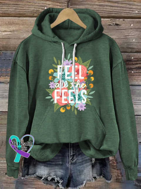 Feel All The Feels Hooded Long-Sleeved Casual Sweatshirt Green / S