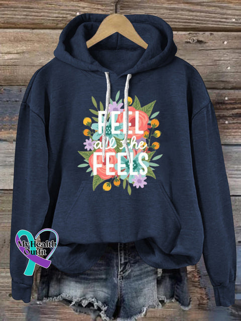 Feel All The Feels Hooded Long-Sleeved Casual Sweatshirt NavyBlue / S