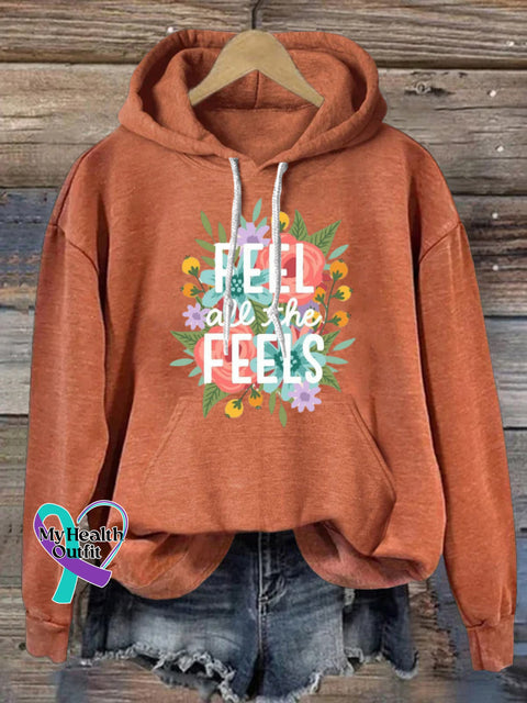 Feel All The Feels Hooded Long-Sleeved Casual Sweatshirt Orange / S