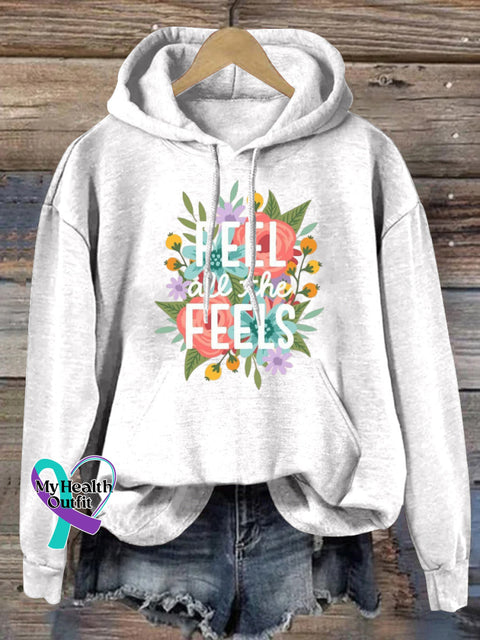 Feel All The Feels Hooded Long-Sleeved Casual Sweatshirt White / S