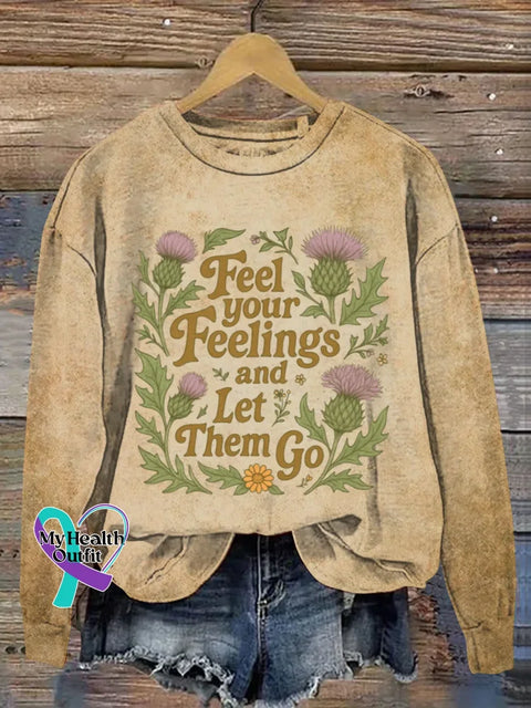 Feel Your Feelings Art Print Casual Sweatshirt Khaki / S