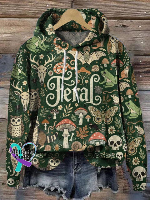 Feral Retro Print Casual Hoodie Sweatshirt Multicolor / S