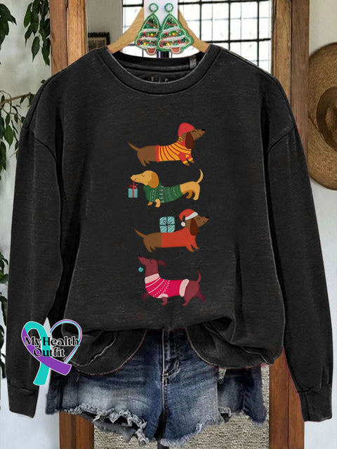 Festive Dachshund Christmas Casual Sweatshirt Black / S