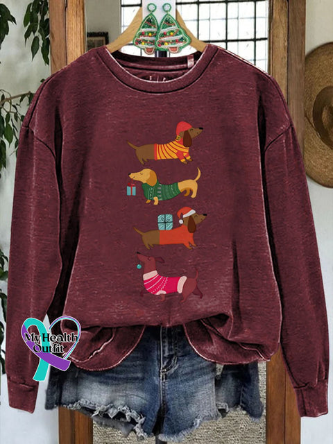 Festive Dachshund Christmas Casual Sweatshirt Maroon / S