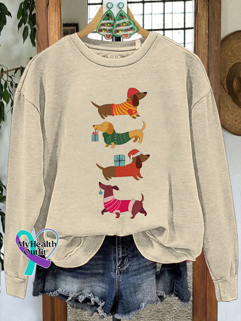 Festive Dachshund Christmas Casual Sweatshirt Sand / S