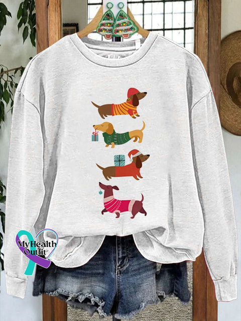Festive Dachshund Christmas Casual Sweatshirt White / S