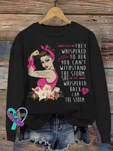 Fight Breast Cancer Warrior Quote Art Print Pattern Casual Sweatshirt Black / S