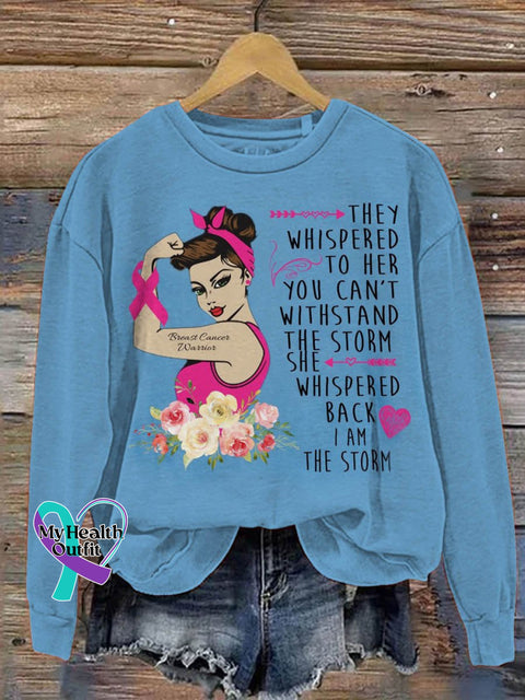 Fight Breast Cancer Warrior Quote Art Print Pattern Casual Sweatshirt Blue / S
