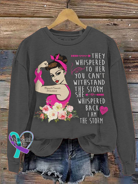 Fight Breast Cancer Warrior Quote Art Print Pattern Casual Sweatshirt Grey / S