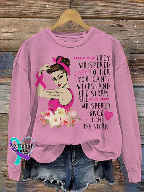Fight Breast Cancer Warrior Quote Art Print Pattern Casual Sweatshirt Pink / S