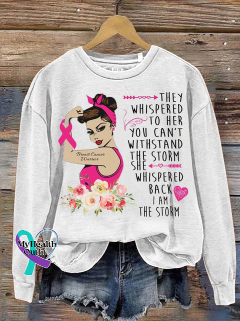 Fight Breast Cancer Warrior Quote Art Print Pattern Casual Sweatshirt White / S