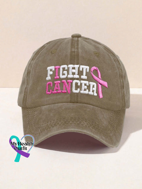 Fight Cancer Breast Cancer Awareness Pattern Art Print Hats Khaki / Onesize