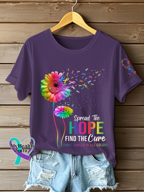 Fight Cancer In All And Every Color Ribbons Dandelion Flower T-shirt Purple / S