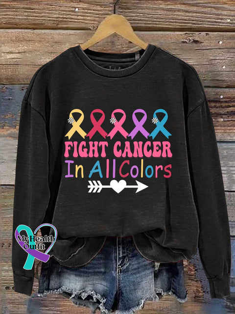 Fight Cancer In All Color Feather Ribbons Sweatshirt One / S