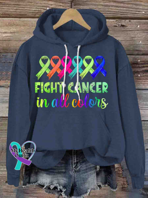 Fight Cancer In All Colors Art Cancer Awareness Casual Hoodie Sweatshirt Blue / S