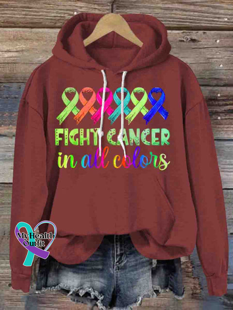 Fight Cancer In All Colors Art Cancer Awareness Casual Hoodie Sweatshirt Red / S