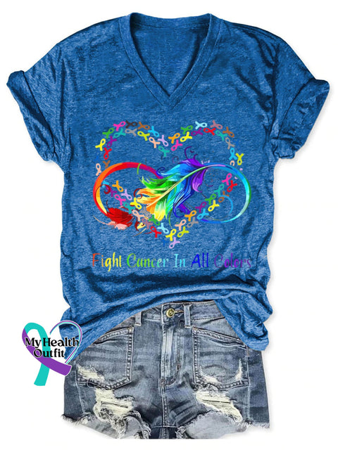Fight Cancer In All Colors Art Print V-Neck Casual T-Shirt Blue / S
