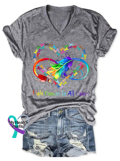 Fight Cancer In All Colors Art Print V-Neck Casual T-Shirt Grey / S