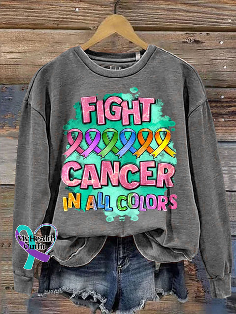 Fight Cancer In All Colors Awareness Print Casual Sweatshirt Grey / S