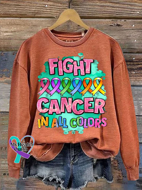Fight Cancer In All Colors Awareness Print Casual Sweatshirt Orange / S