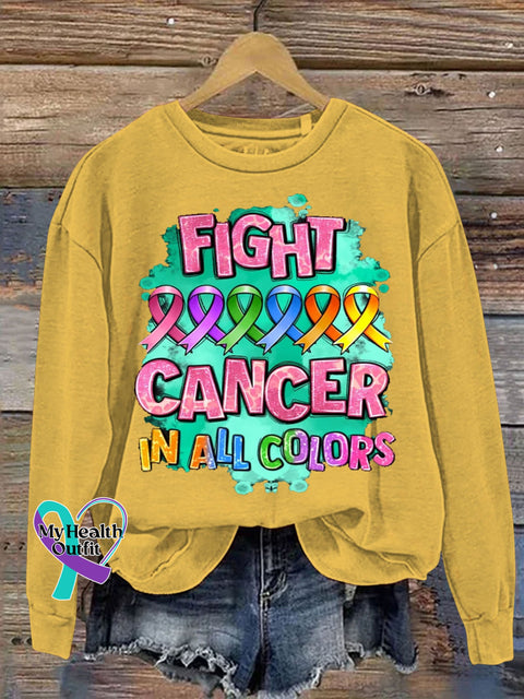 Fight Cancer In All Colors Awareness Print Casual Sweatshirt Yellow / S