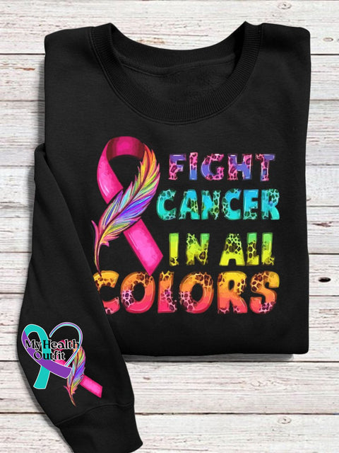 Fight Cancer In All Colors Breast Awareness Print Pattern Casual Sweatshirt Black / S