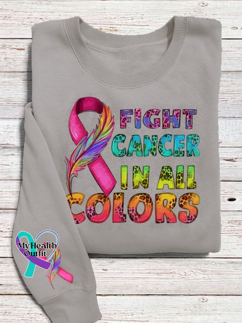 Fight Cancer In All Colors Breast Awareness Print Pattern Casual Sweatshirt Grey / S