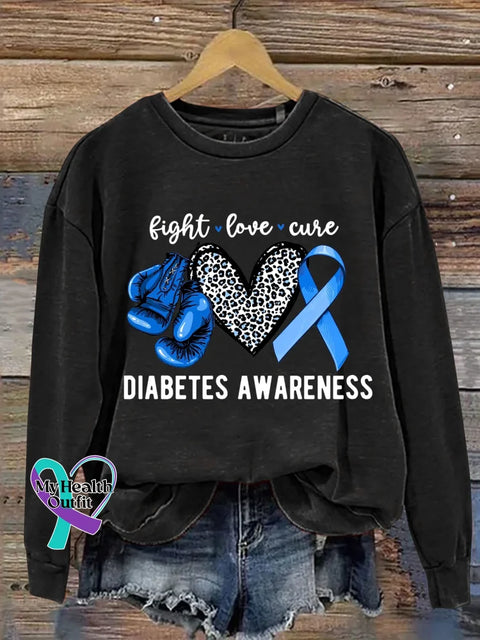 Fight Love Cure Diabetes Awareness Print Casual Sweatshirt Black / S