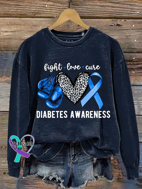 Fight Love Cure Diabetes Awareness Print Casual Sweatshirt Blue / S