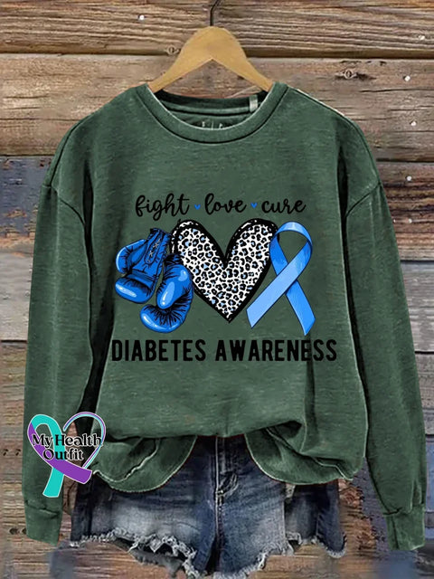 Fight Love Cure Diabetes Awareness Print Casual Sweatshirt Green / S