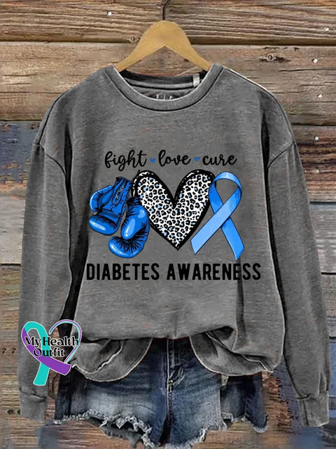 Fight Love Cure Diabetes Awareness Print Casual Sweatshirt Grey / S